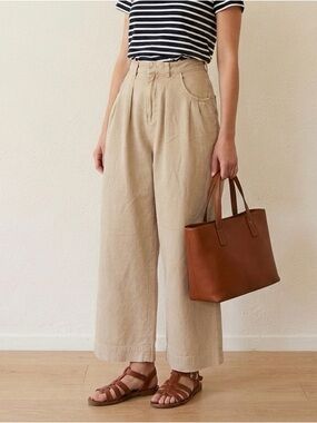 Free People Sweet Talk Linen Blend Wide Leg Cropped Chino Pants Croissant Beige